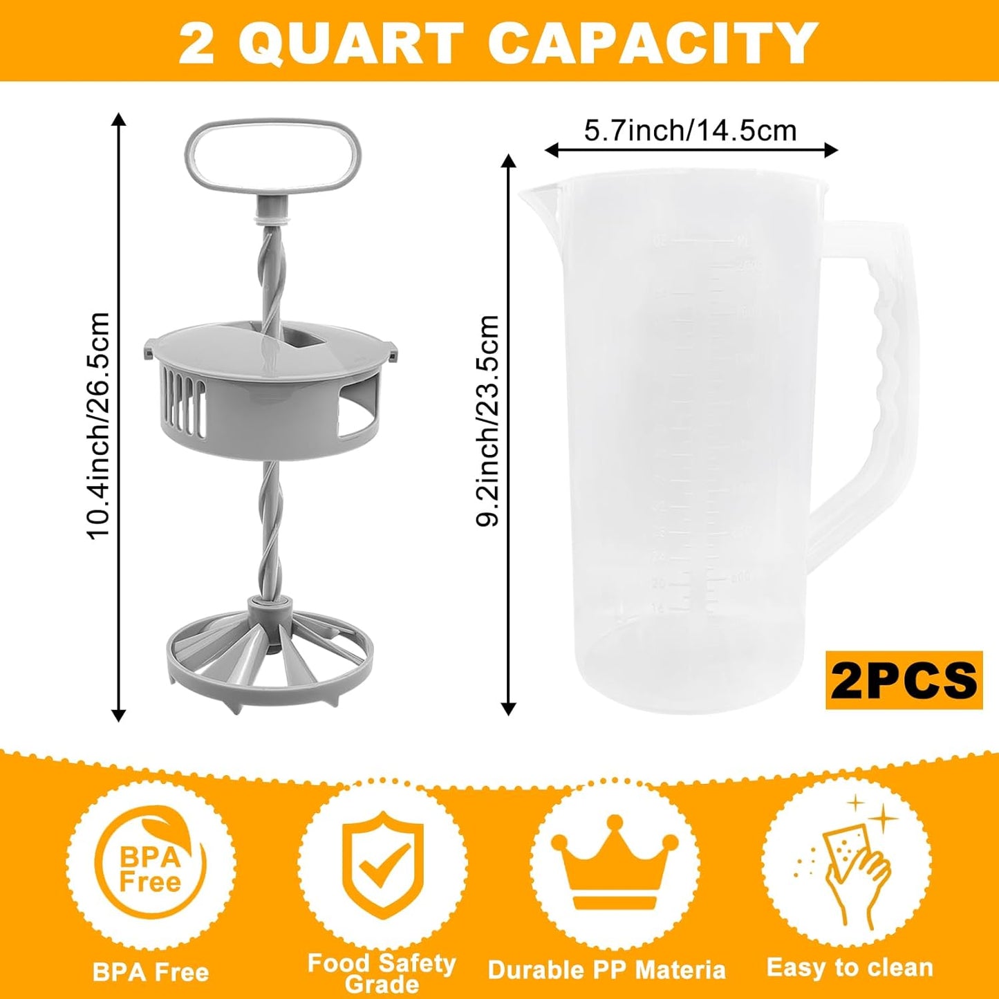 1 Pack Mixing Pitcher for Drinks, 2 Quart/ 64oz Plastic Water Pitcher with Lid,Easy-Mix Juice Container,Angled Plastic Blades and Adjustable Mixer Plunger for Mix Juice, Milk,Tea, Beverage Container…