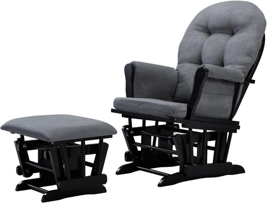 Angel Line Grayson Glider and Ottoman, Black w/Beige Cushion