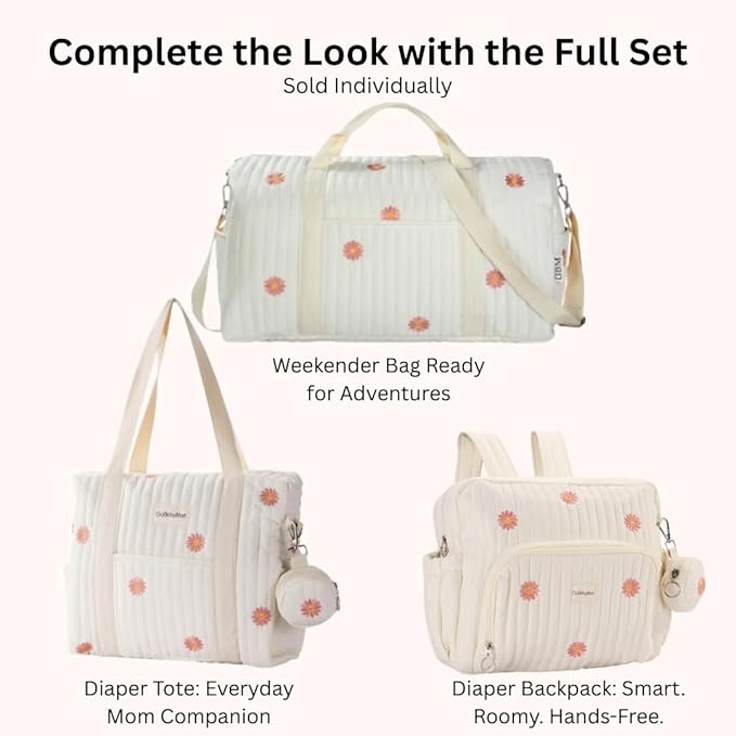 GOBABYMART Diaper Bag Backpack, Medium Maternity baby bag & Changing Pad, Insulated Pockets, Stroller Straps & Pacifier Case (Medium - Beige Flowers)