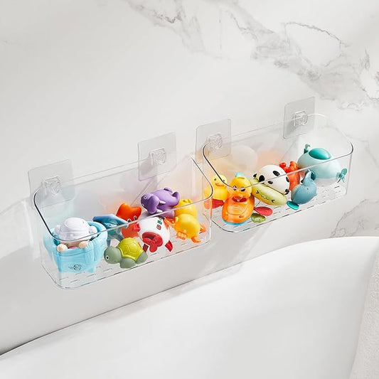 Bath Toy Storage Holder for Bathtub, Clear Bath Toy Organizer Large Capacity Bathtub Toy Storage Shower Caddy for Bathroom (2 Large)