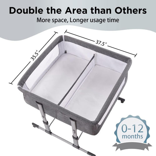 Ihoming Twin Bedside Bassinet for Baby Grey Co Sleeper Crib Attaches to Bed Double Bassinet Sleeper for Twins Infant Newborn Adjustable Safe Sleeping Solution