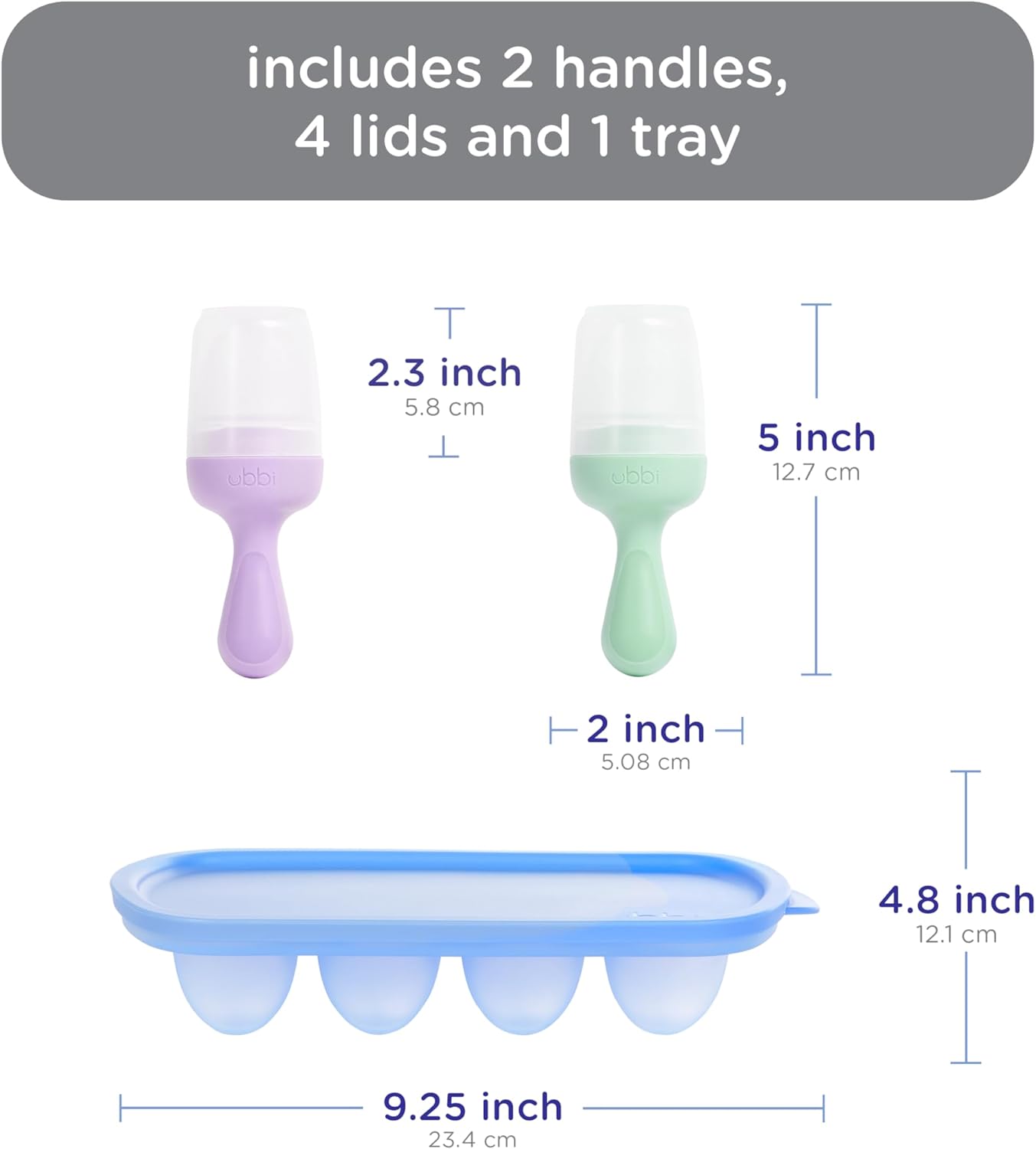 Ubbi Baby Food Feeder & Freezer Tray Set, Infant Teething Relief, BPA-Free, Safely Introduce Solids and Self Feeding, Freezable Popsicle Molds, Dishwasher Safe, Smoothie Purple & Zest Green