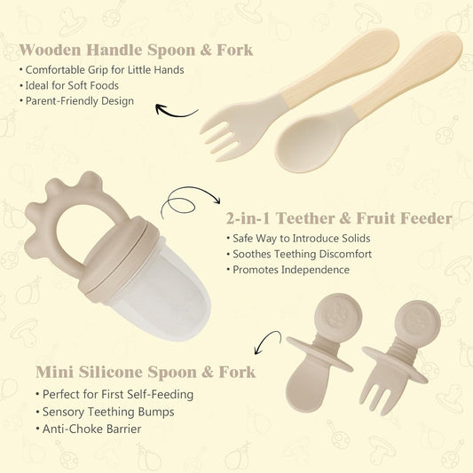 12 Piece BPA-Free Silicone Baby Feeding Set,Non-Slip Suction Plates,Soft Baby Bowls, Wooden Utensils & More ,Make Feeding Time Safe,Dishwasher Safe – Ideal for 6+ Months
