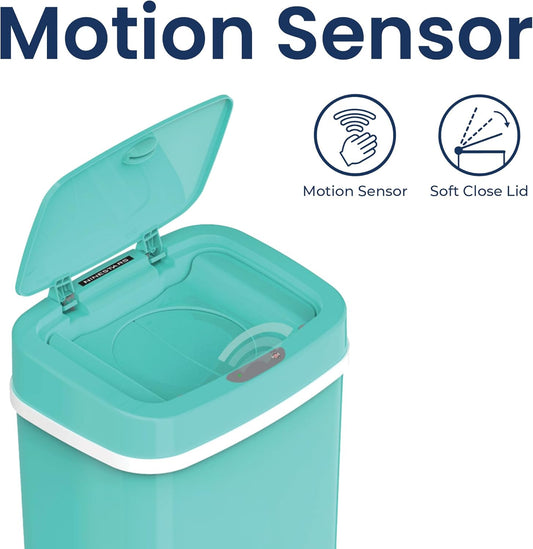 Ninestars NPT-16-1TB Automatic Touchless Motion Sensor Diaper Disposal Trash Can with lid, 4.2 gallon/16 L, Teal Blue, Plastic