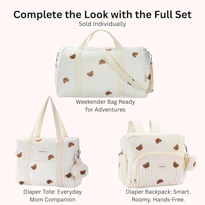GOBABYMART Diaper Bag Backpack, Medium Maternity baby bag & Changing Pad, Insulated Pockets, Stroller Straps & Pacifier Case (Medium - Beige Bears)