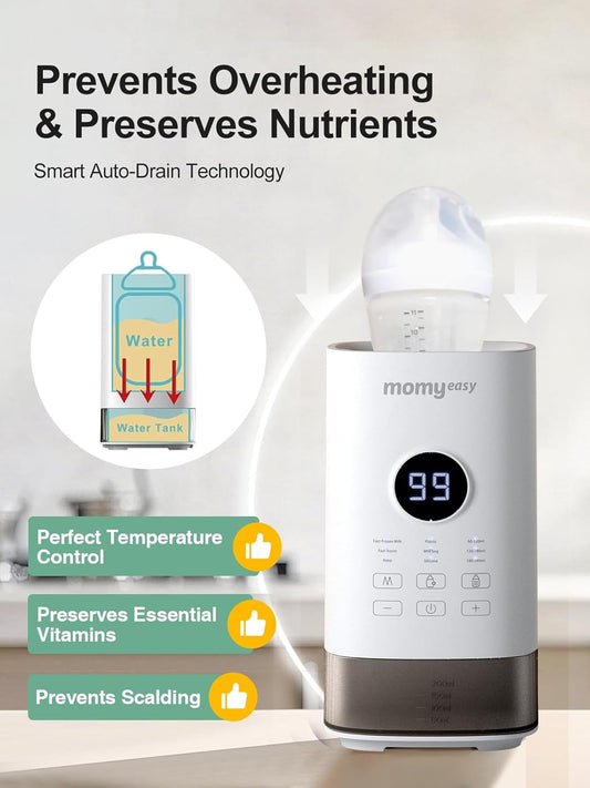 MOMYEASY Fast 2-Minute Baby Bottle Warmer - Steam Heating for Breastmilk & Formula, Fits All Bottles, Precise Temp Control with Timer, Auto Shut-Off