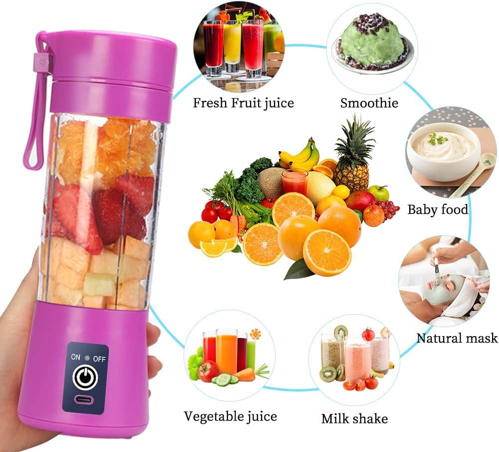 Portable Blender Cup,Electric USB Mini Juicer Blender For Shakes and Smoothies, Juice,380ml, Six Blades Great for Mixing,Black