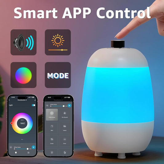 Uuffoo Sound Machine - White Noise Machine with Bluetooth Speaker and Night Light RGB, App Control, Portable Sleep Trainer, Soothing Sounds, Timer for Sleeping Bedside Bedroom