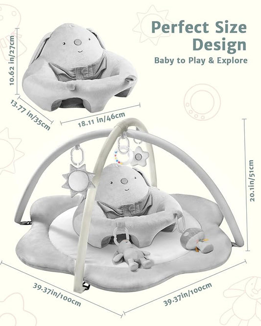 3-in-1 Baby Play Mat, Baby Seats for Infants for Sitting Up, Tummy Time Mat with 5 Detachable Toys, Baby Activity Gym & Playmats for Babies 0-6 6-12 Months, Newborn Baby Shower Gifts
