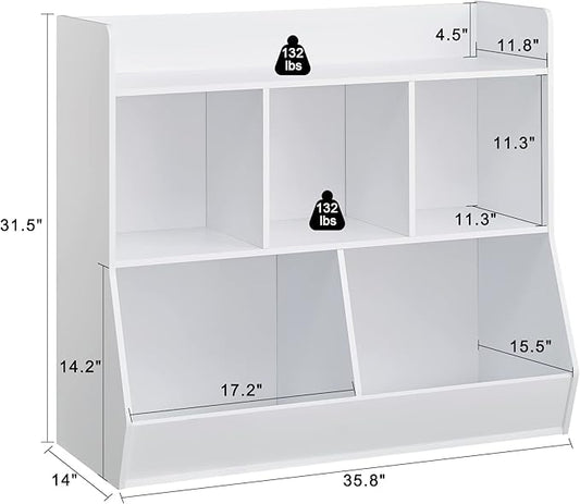 Kovhzcu Toy Storage Organizer with Bookshelf, 5-Cubby Children's Toy Shelf, Toy Storage Cabinet for Children's Room, Playroom, Hallway, Kindergarten, School