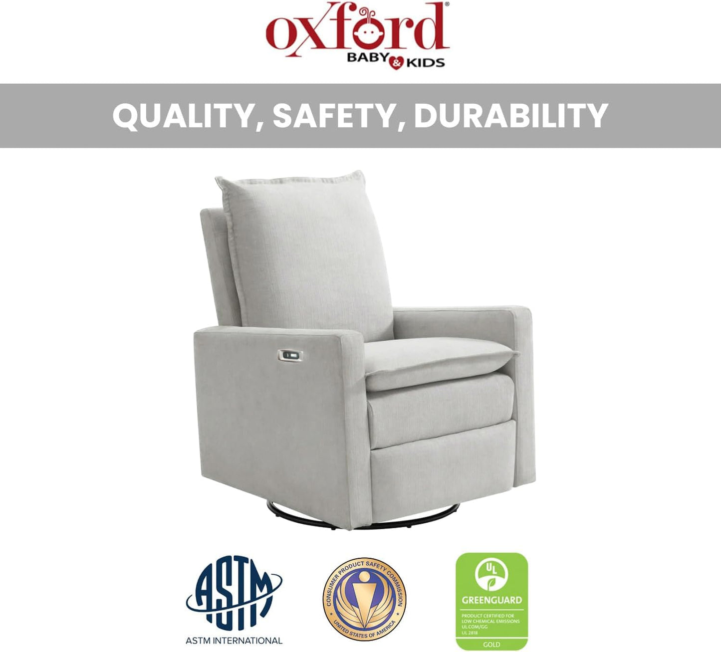 Oxford Baby Uptown Upholstered Glider Recliner Rocking Chair 360° Swivel for Nursery and Living Room - Boucle White