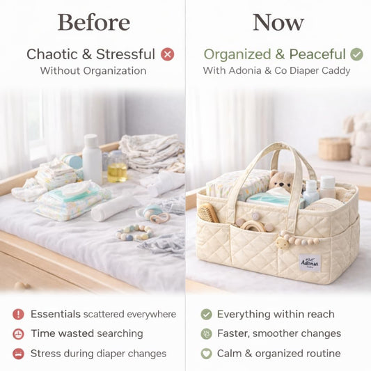 Adonia & Co Diaper Caddy Organizer – Nursery Storage Basket for Newborn Essentials Must Haves & Baby Must Haves – Portable, Machine Washable Baby Diaper Bag Organizer (Brown)