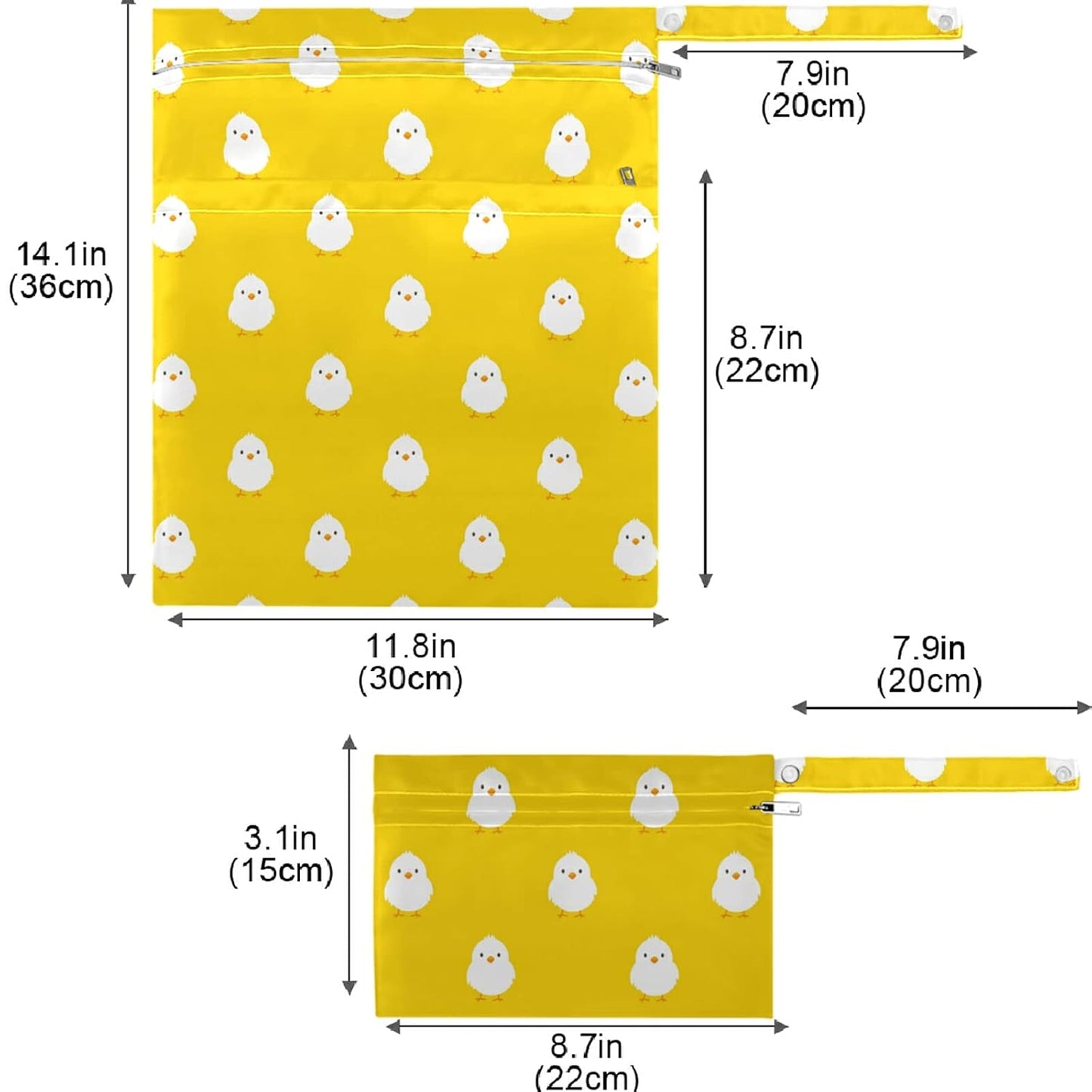 visesunny Chick Animal 2Pcs Wet Bag with Zippered Pockets Washable Reusable Roomy Diaper Bag for Travel,Beach,Daycare,Stroller,Diapers,Dirty Gym Clothes,Wet Swimsuits,Toiletries