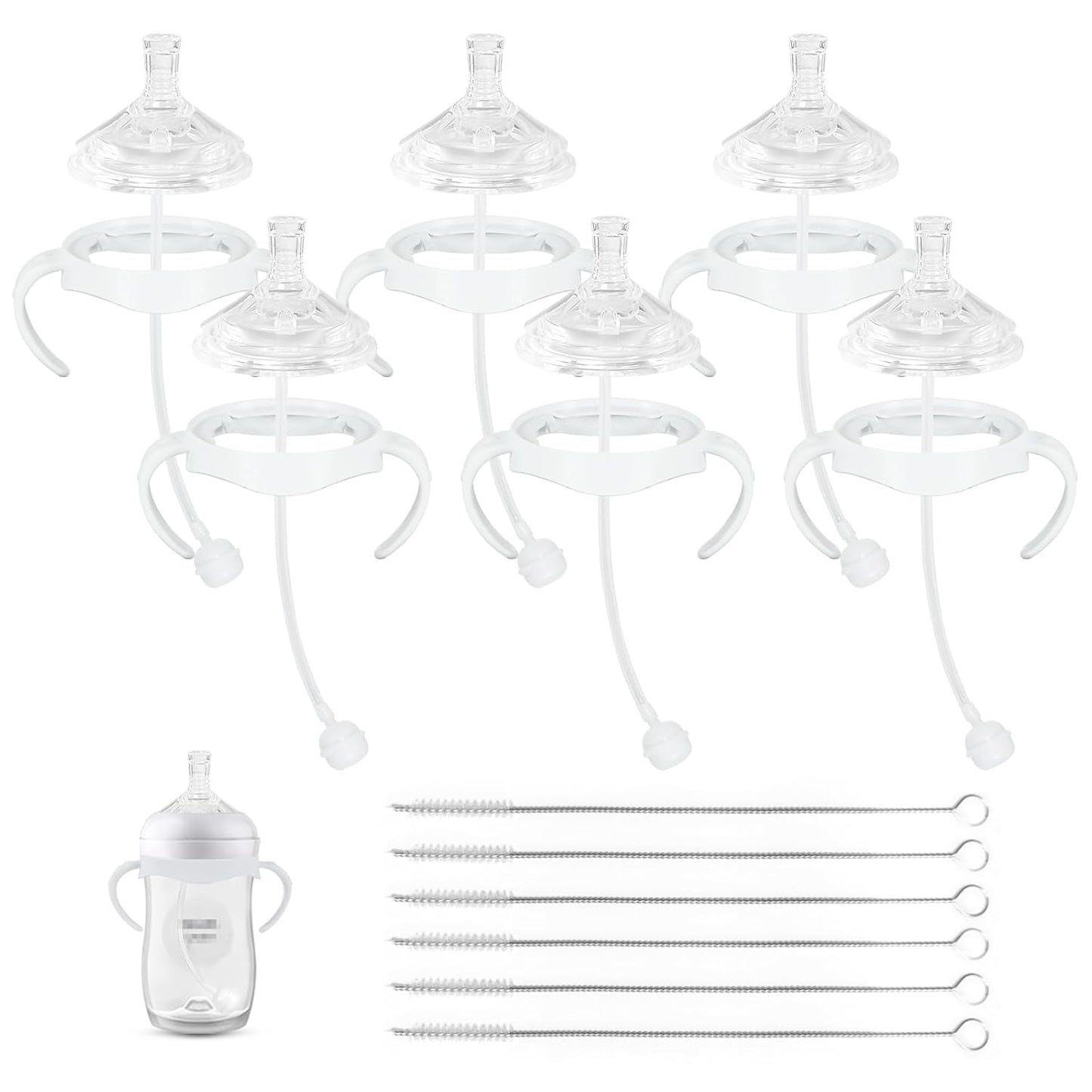 Straw Cup Soft Conversion Kit for Philips Avent Natural Baby Bottle, Toddler Transition Kit with Silicone Straw Top Nipple, Weighted Straw, Bottle Handle, Cleaning Brush, Spill-Proof, BPA-Free, 3-Pack