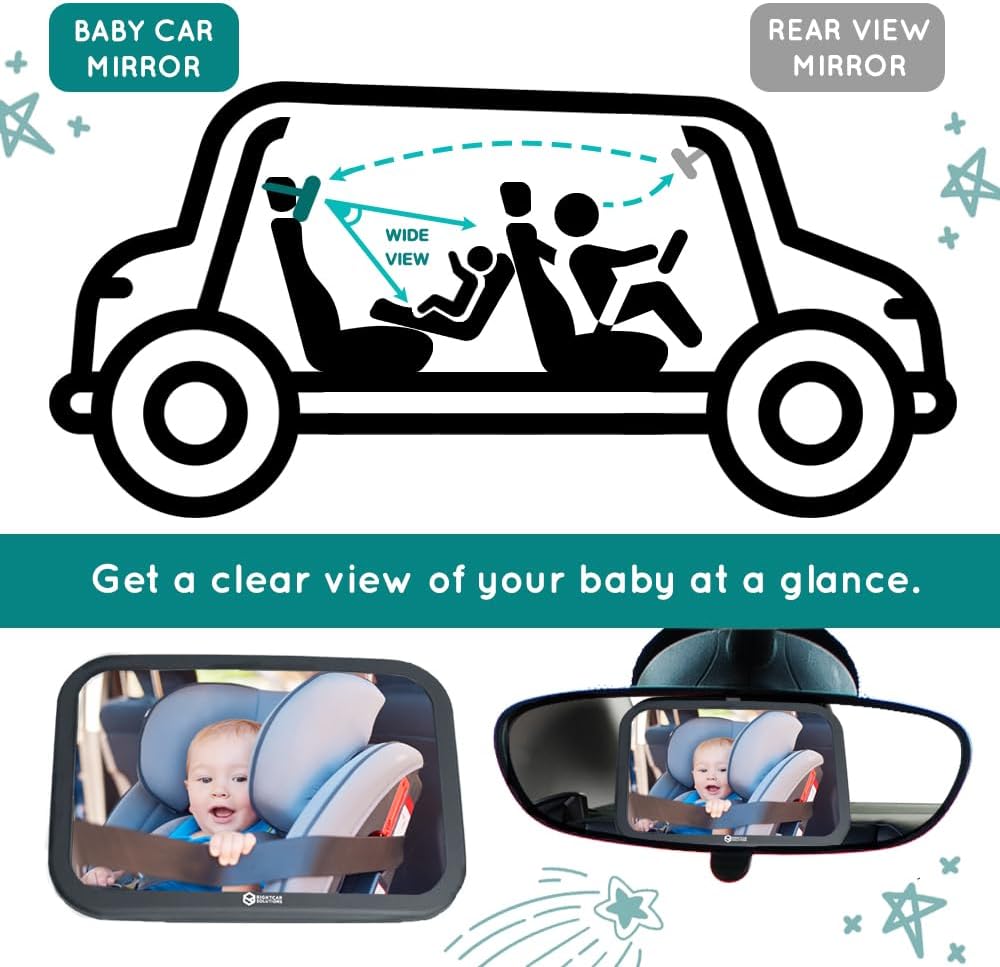 Rightcar Solutions Baby Car Mirror for Infant & Newborn | Rear Facing Car Seat Mirror | Shatterproof, Wide Crystal Clear View.