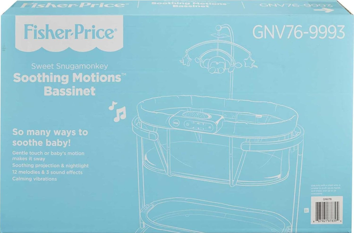 Fisher-Price Baby Bedside Sleeper Soothing Motions Bassinet with Lights Music Vibrations & Toy Mobile for Newborns 0+ Months, Sweet Snugamonkey