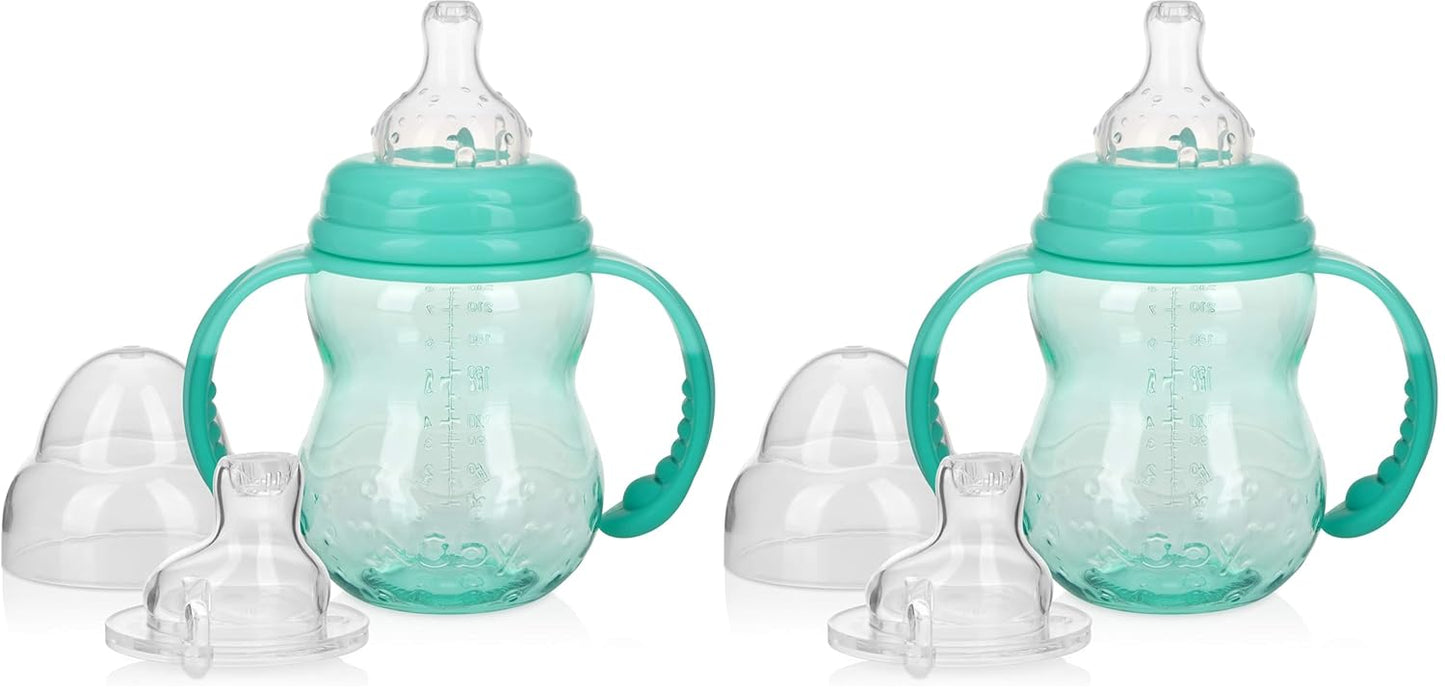 Nuby 3 in 1 Baby Bottle to Training Sippy Cup - 8 Oz Toddler Cups Spill Proof with Soft Spout, Nipple & Removable Grip Handles - Dishwasher Safe - Blue
