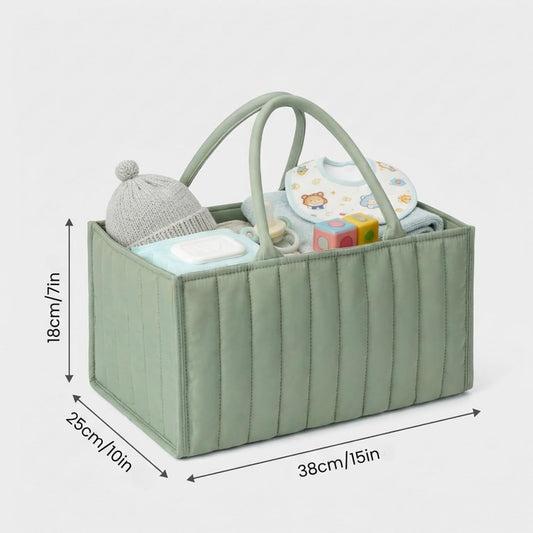 Portable Baby Essentials Organizer, 15x10x7 Inch Diaper Caddy for Nursery Storage, Handy Car Organizer for Newborn Must Haves