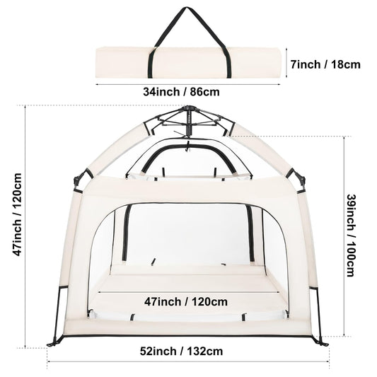 Bend River Portable Baby Playpen with Canopy, Infant Play Yard, Beach Tent, Mosquito Net for Indoor and Outdoor (Beige)