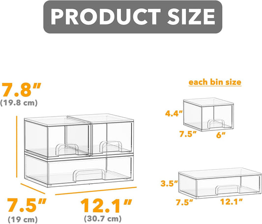 SpaceAid Bottle Storage Organizer Baby - Acrylic Bottles Station Organizer Container, Stackable Clear Drawers for Countertop, Vanity, Bathroom, Cabinet, Pantry Organization, 5 Pack, 2S2M1L, 15.4" H