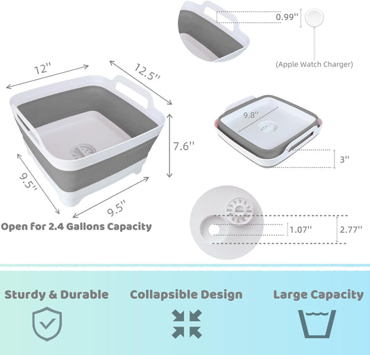 GIMWA Collapsible Wash Basin for Baby Bottles - 2.4 Gallons Portable Wash Bin for RV Camping Sink, Space-Saving Dish Tub (Pink)