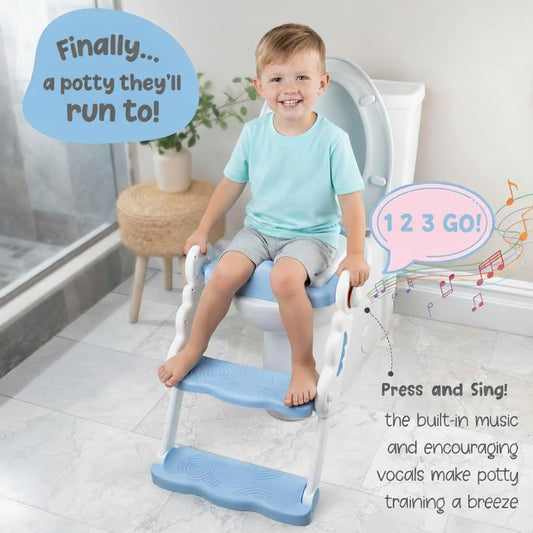 bebeleh Musical & Sound Toddler Potty Training Seat w/Step Stool Ladder - Collapsible & Adjustable Toilet, Pre Assembled Toddler Toilet Seat w/Music & Sounds - Splash Guard & Anti-Slip Steps - Gray