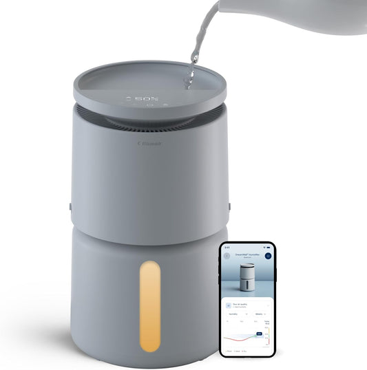 BLUEAIR Room Humidifier - DreamWell - 48Hr Top-Fill Mist-Free InvisibleMist Technology Aroma Stone for Essential Oils and Soothing Mood Lighting - Quiet Operation for Bedroom and Home Use, Beige