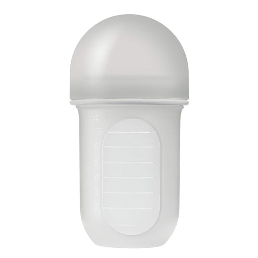 Boon Nursh Reusable Silicone Baby Bottle with Collapsible Silicone Pouch Design - Everyday Baby Essentials - Stage 2 Medium Flow Baby Bottles - Gray - 8 Oz