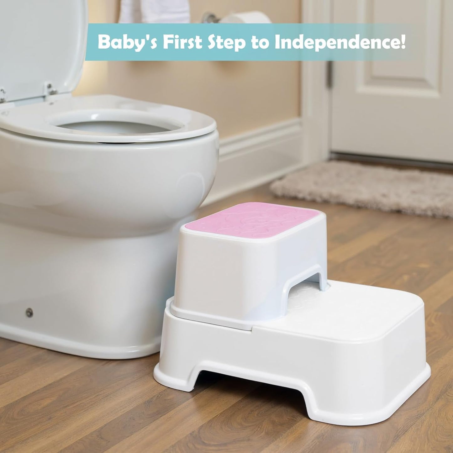 2-Step Toddler Step Stool, Non Slip Kids Step Stool for Bathroom Sink & Toilet Potty Training, Sturdy Stable Base, 10”Height Supports 220 lbs (2Packs White)