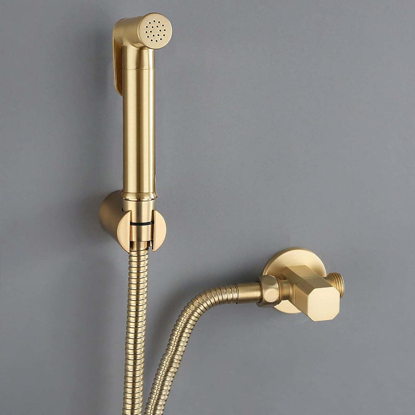 ICOBES Handheld Bidet Sprayer for Toilet, Brushed Gold Brass Bathroom Cloth Diaper Sprayer Set with Angle Valve, Wall Mounted Toilet Bidet Sprayer Kit for Feminine Hygiene, Bathing Pets