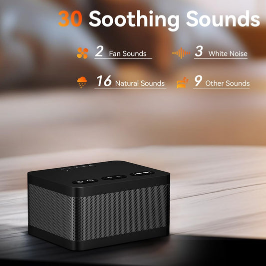 Sound Machine White Noise Machine with 30 Natural Soothing Sounds 32 Levels Volume 5 Timers Memory Function Effectively Blocks Noise Ideal Sleep Machine Brown Noise for Baby Kids Adults Home (Black)