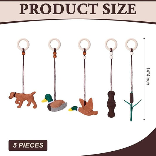 Simgoing 5 Pcs Baby Gym Hanging Toys Baby Wooden Felt Sensory Toys Wooden Activity Pendant for Home Nursery Decoration