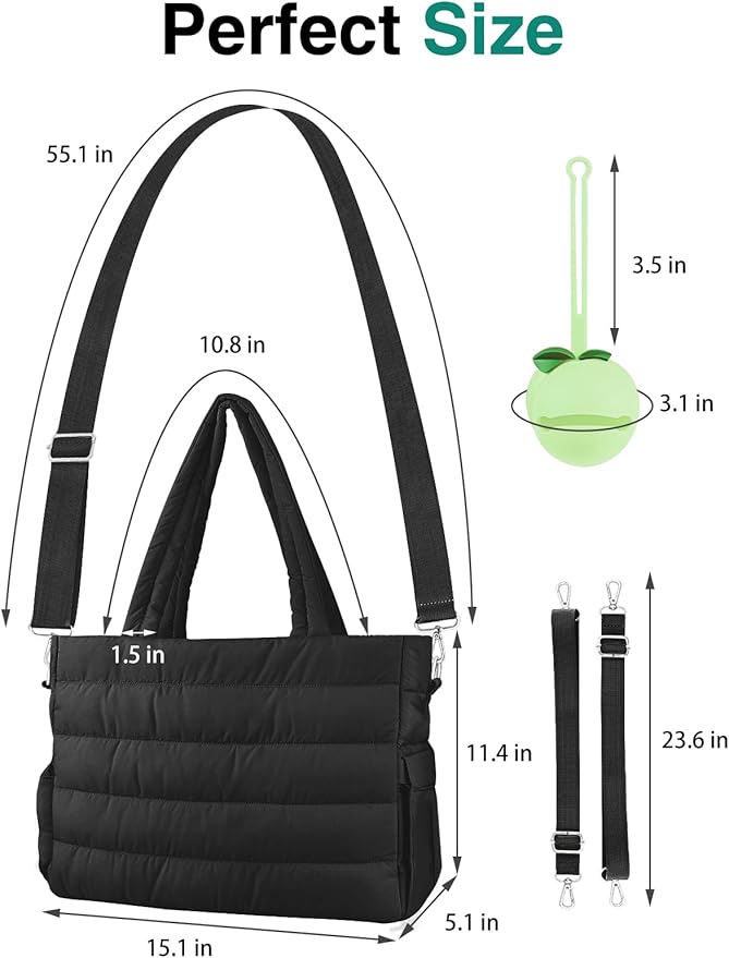 KUBYA Diaper Bag Tote, Puffer Diaper Tote Bags for Women Lightweight Travel Work Hospital Baby Bag Crossbody Mommy Bag