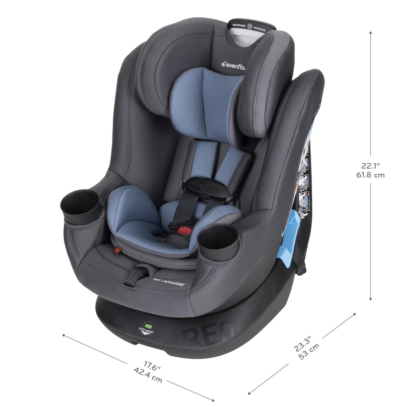 Evenflo REO by Revolve360 Rotating Convertible Car Seat with Quick Clean Cover, Infant to Toddler, Forward and Rear Facing, Compact Design, One-time Install (Chelsea)