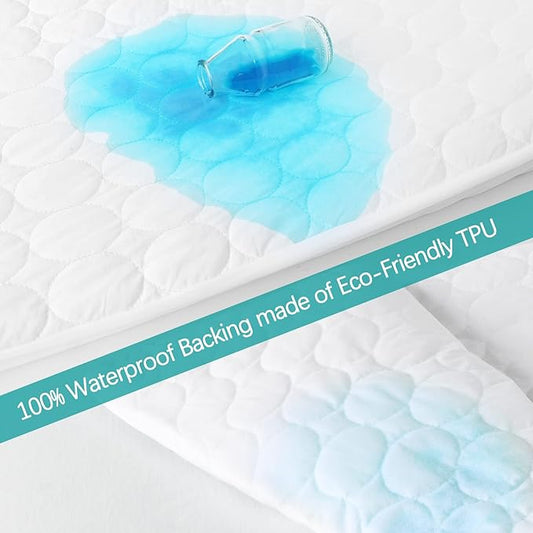 Mini Crib Mattress Protector Sheets Waterproof 2 Pack, Quilted Pack and Play Mattress Pad Cover Fits for Mini Crib/Playen/Pack and Play Mattress, White, 38"x24"
