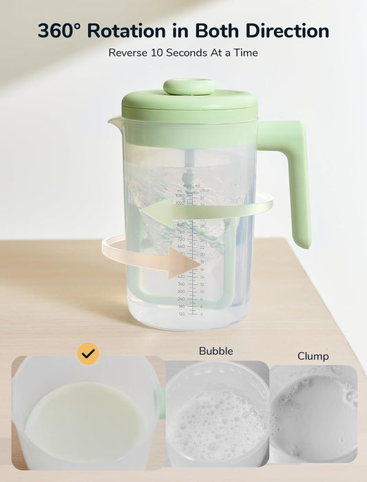 Electric Formula Pitcher, 36 oz Baby Formula Mixing Pitcher, Automatic Baby Formula Mixer, Bidirectional Stirring Breastmilk Pitcher, Locking Lid Smooth Formula Maker Milk Storage for Fridge(Green)