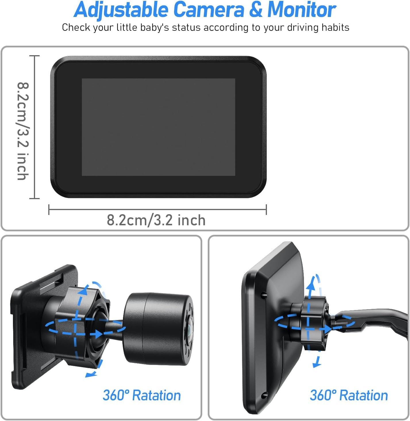 Itomoro Baby Car Camera USB Plug, 4.3" HD Car Baby Monitor with Camera Night Vision, Safety Seat Baby Car Mirror for Rear Facing 5 Mins Easy Installation