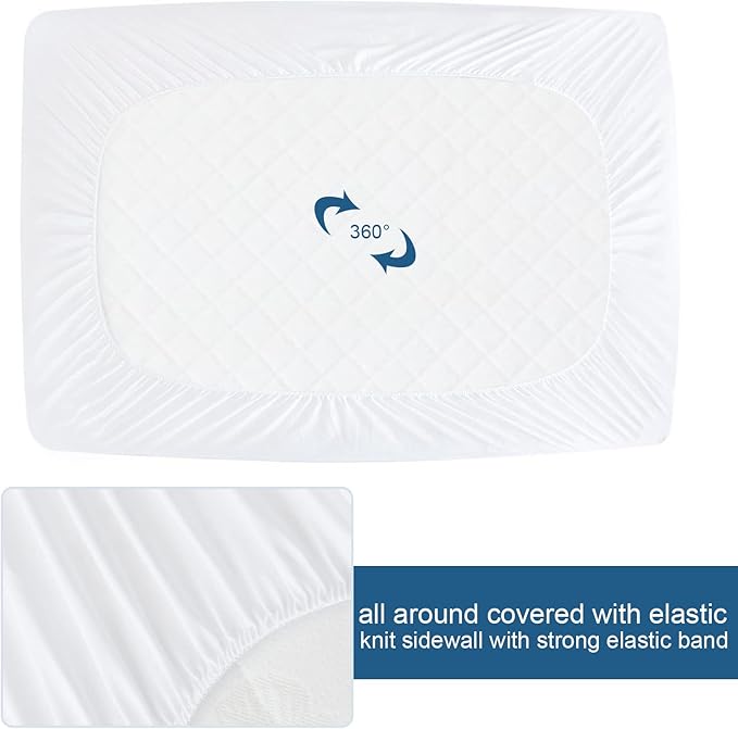 Twin XL Mattress Protector Waterproof Breathable Terry Premium Fitted up to 14'' Depth Pocket, Ultra Soft and Breathable Mattress Pad Cover Twin Extra Long (XL), Noiseless
