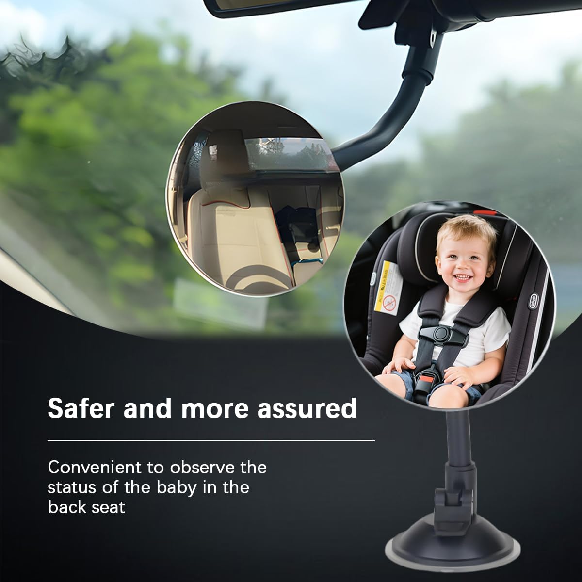 Baby Car Mirror, 360 Degrees Adjustable Wide Angle Convex Vehicle Mirrors with Suction Cup, Shatterproof Infant Newborn Auto Rearview Accessories, Universal for SUV RV Truck