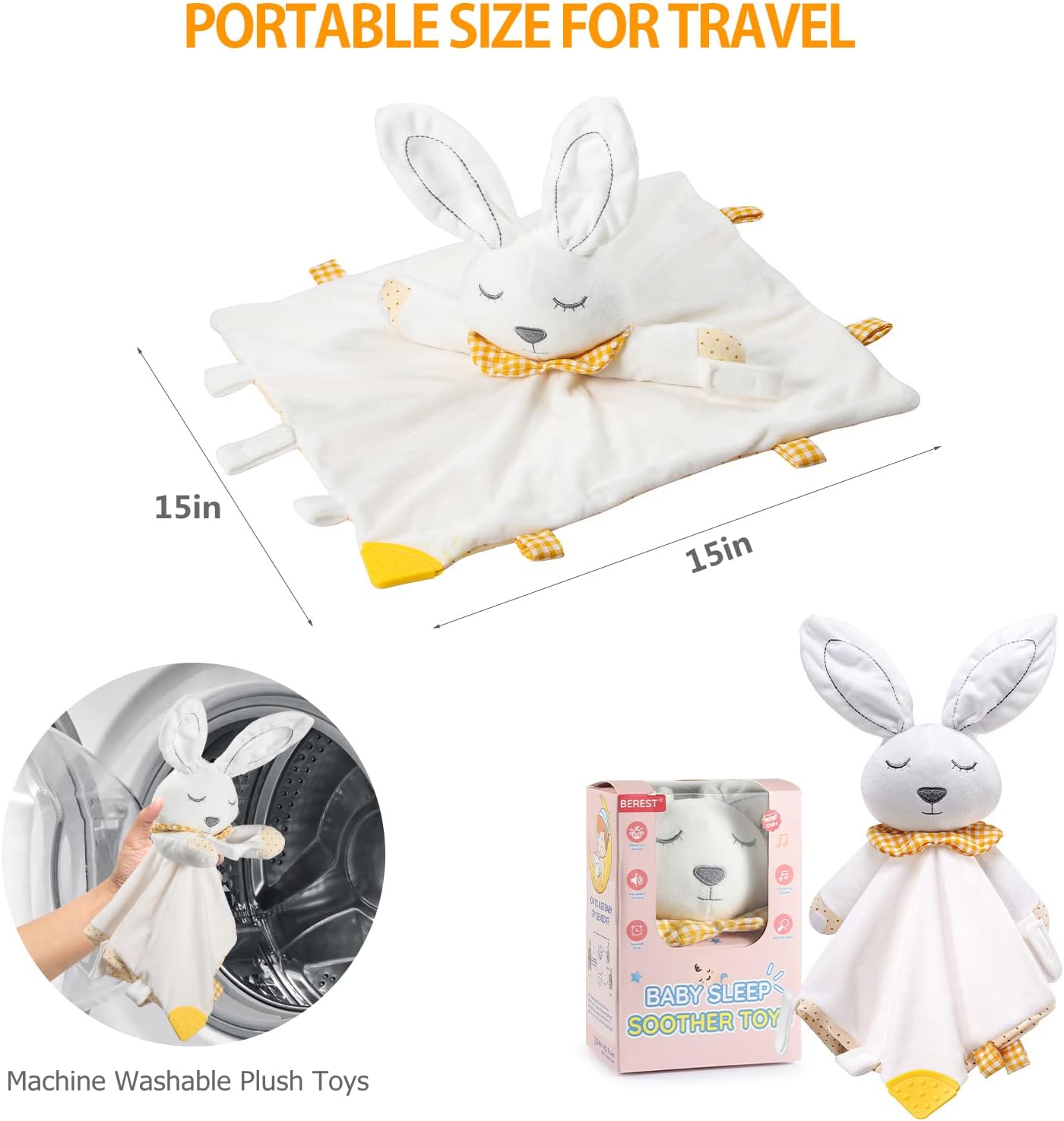 BEREST Unicorn Baby Sleep Soother 4-in-1 Sound Machine with Heartbeat & White Noise|Security Blanket & Pacifier Holder|Soothing Plush Toy for Newborns|Perfect Baby Registry Essential