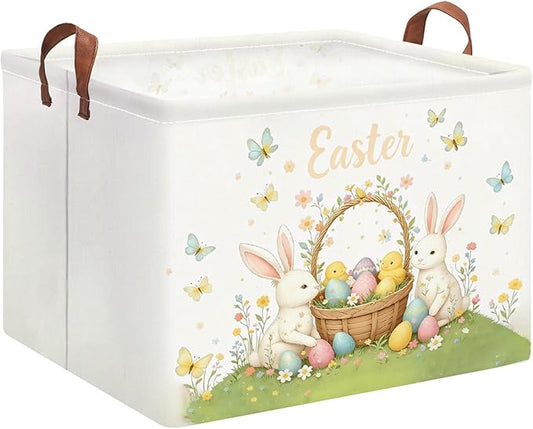 Rectangle Easter Egg Basket,Easter Gift Basket Empty with Handles, Cute Organizer Storage Bin,Books Basket,Room Decor(Green Easter Egg)