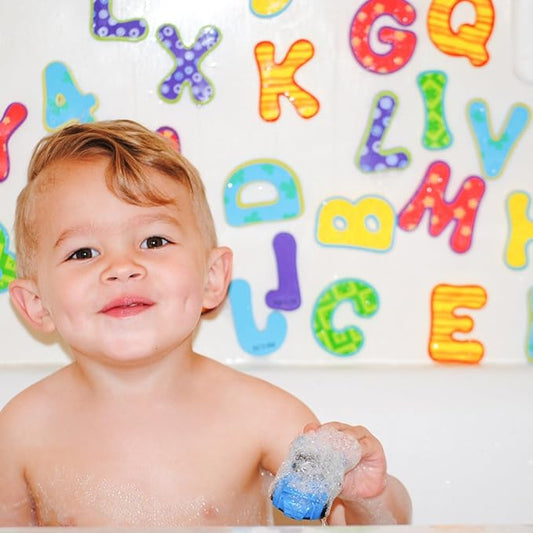 Nuby Floating Bath Tub Alphabet and Numbers Set - Soft Foam Waterproof Letters and Numbers - 36 Pieces - Educational Bath Toys for Kids - 3+ Years
