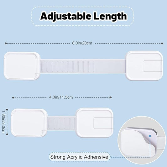 10-Pack Adhesive Baby proofing Strap Locks, Child Proof Cabinet Latches for Drawers, Microwave, Oven, Trash Can, Refrigerator, Toilet Lid, Adjustable No Drilling Need