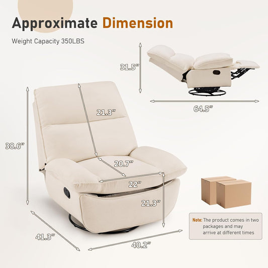 Furnimart Swivel Oversized Recliner Chair, Extra Wide Manual Recliner Chair for Adults, Nursery Glider Rocking Chair Comfy Reading Chair with Side Storage for Living Room, Chenille Burnt Orange