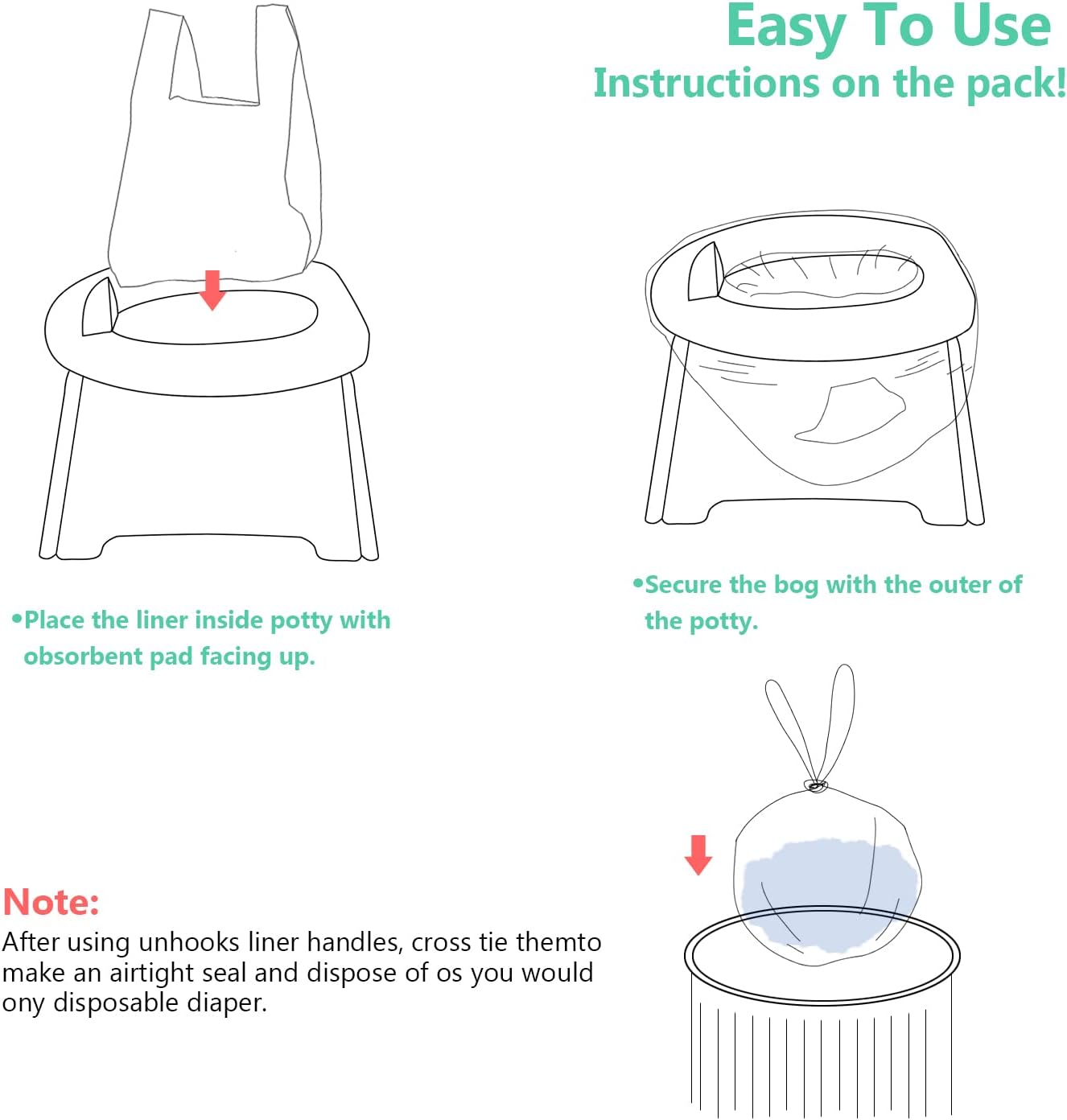 Potty Chair Liners, Portable Disposable Potty Liner Bags for Universal Potty Training Toilet Seat, Toddler Outdoors Travel Baby Toilet Liners - 60 Pack