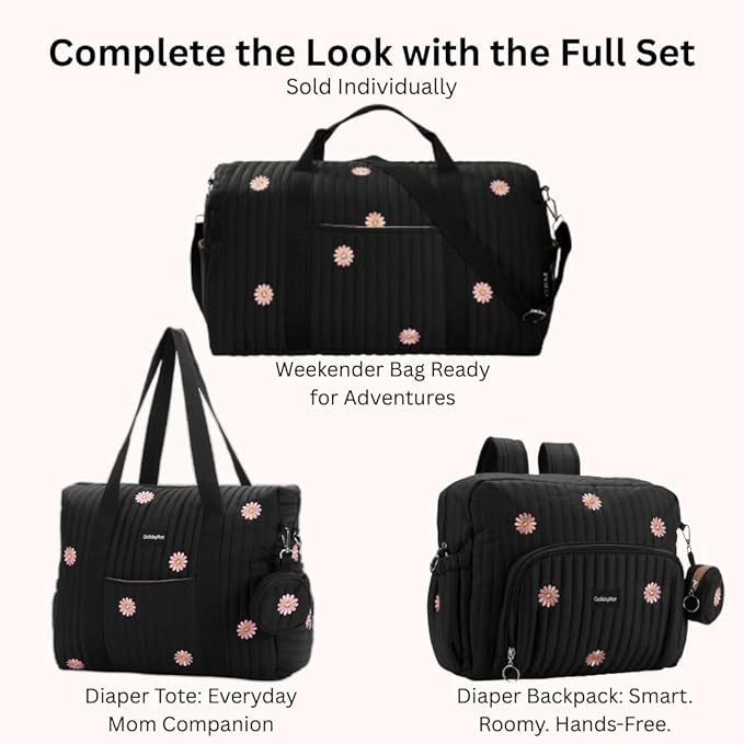 GOBABYMART Diaper Bag Backpack, Medium Maternity baby bag & Changing Pad, Insulated Pockets, Stroller Straps & Pacifier Case (Medium - Black Flowers)