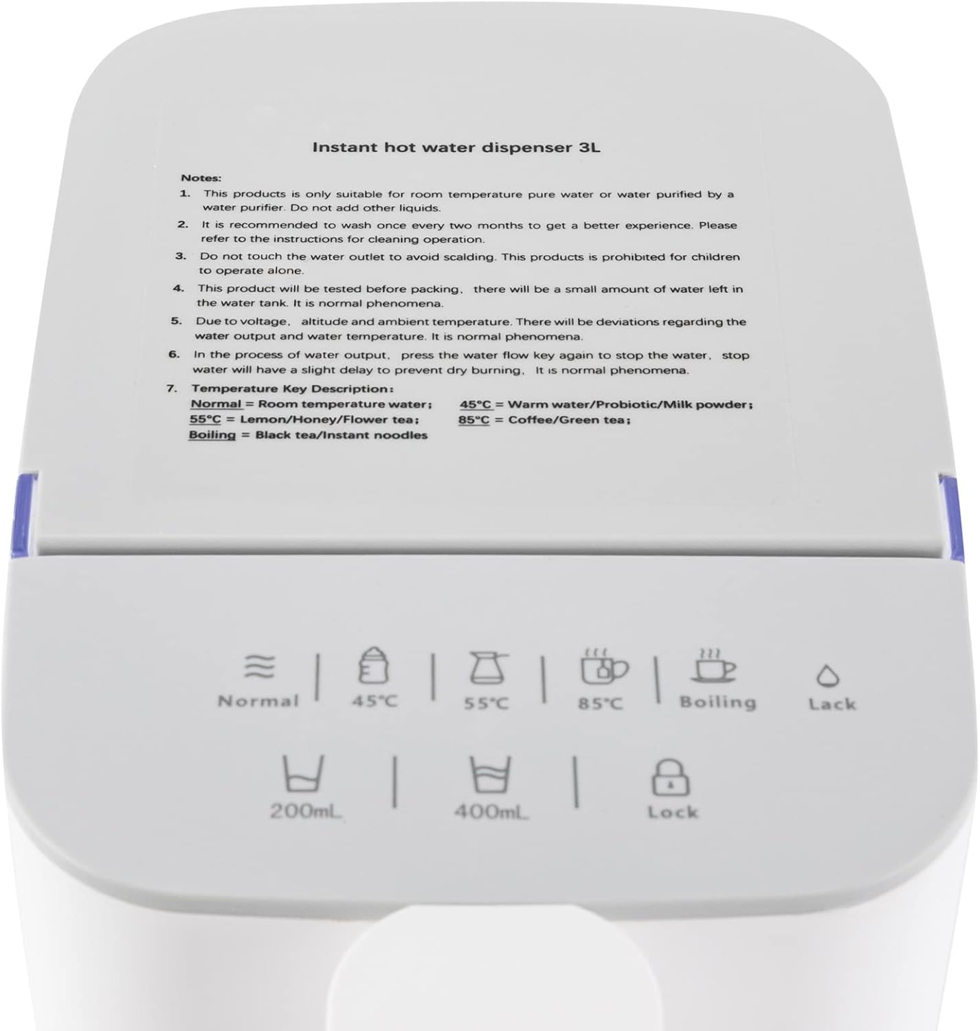 Instant Hot Water Dispenser 3L/102 OzCountertop Water Boiler & Warmer for Tea, Coffee and Baby Formula, Adjustable 5 Temperatures & 2 Water Outputs (White)