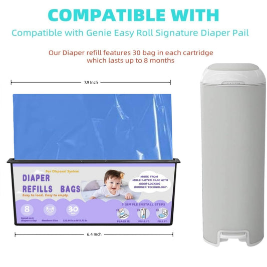 Diaper Easy Roll Refill Bags, Diaper Pail Refills, Holds Up to 7000 Newborn Diapers, Superior Odor Control, Compatible with Genie Easy Roll, 5 Packs Signature & Platinum Pails