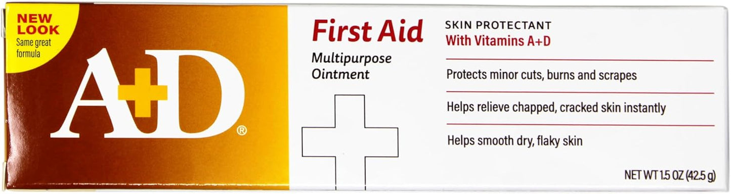 A+D First Aid Multipurpose Healing Ointment - Moisturizing Skin Protectant for Dry Cracked Heels, Elbows, Hands and Lips - Protects Minor Cuts, Burns, & Scrapes – 4 oz Tube