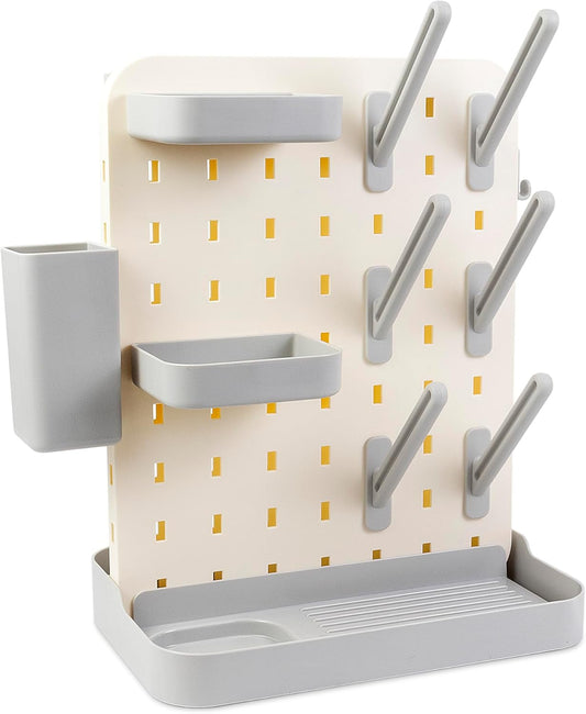 Baby Bottle Drying Rack Space Saving Countertop Vertical Rack with Brushes Holder (Pink)
